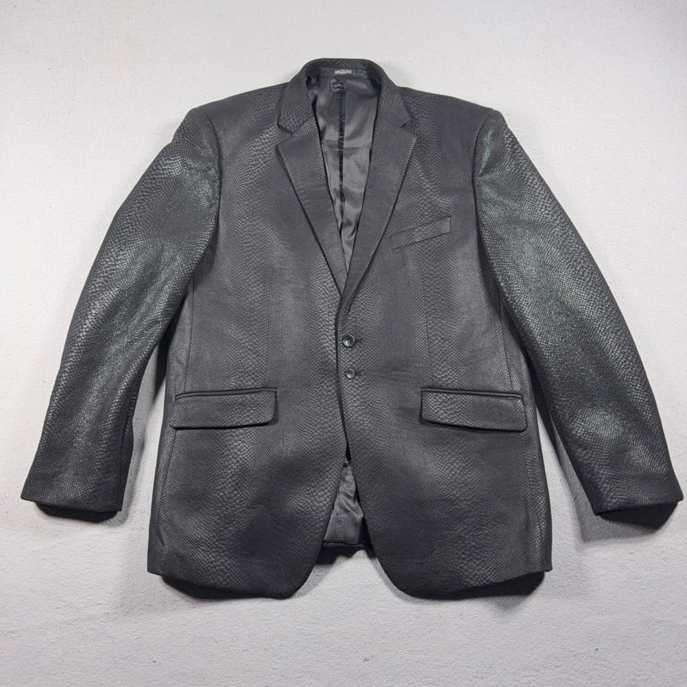 Angelino Blazer Men 42 Regular Snakeskin Embossed Black Formal Jacket Casual